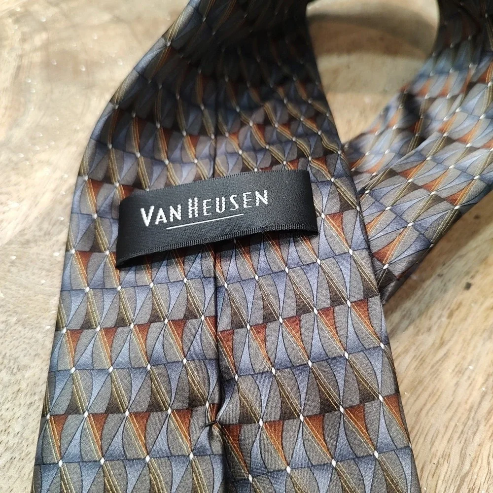 Van Heusen Mens Tie Geometric Pattern Silk Copper Neutrals Business Formal Guest